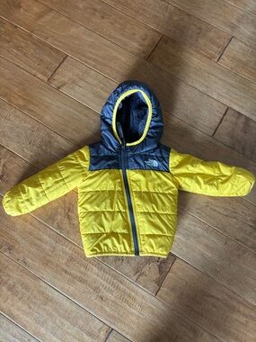 The North Face Kids Yellow and Black Puffer Jacket with Hood